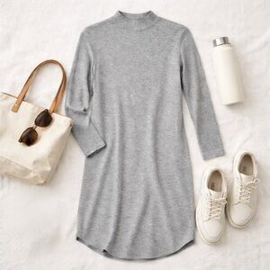 Kit & Ace Grey Mock Neck Knit Dress Cashmere Blend Long Sleeve Size 10